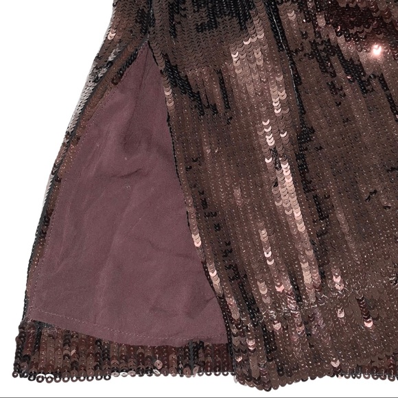 Anthropologie Maeve Kara Sequin Embellished Side Slit Mini Dress Bronze Brown 3X - Picture 9 of 16